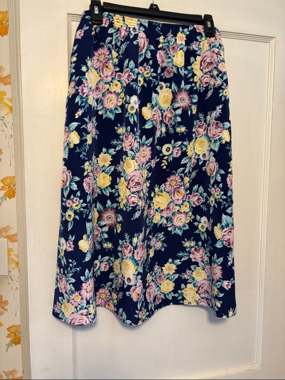 Bon Worth Floral Skirt - Navy with Yellow & Pink Blossoms